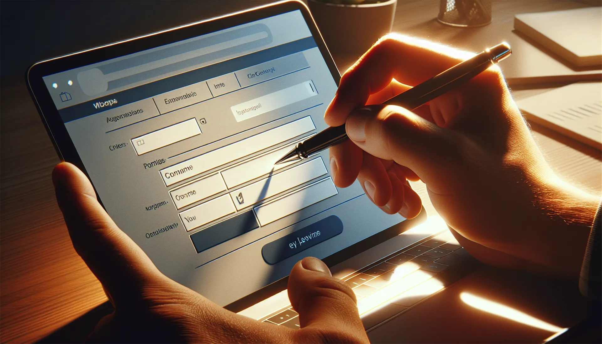 User filling out web form on webpage