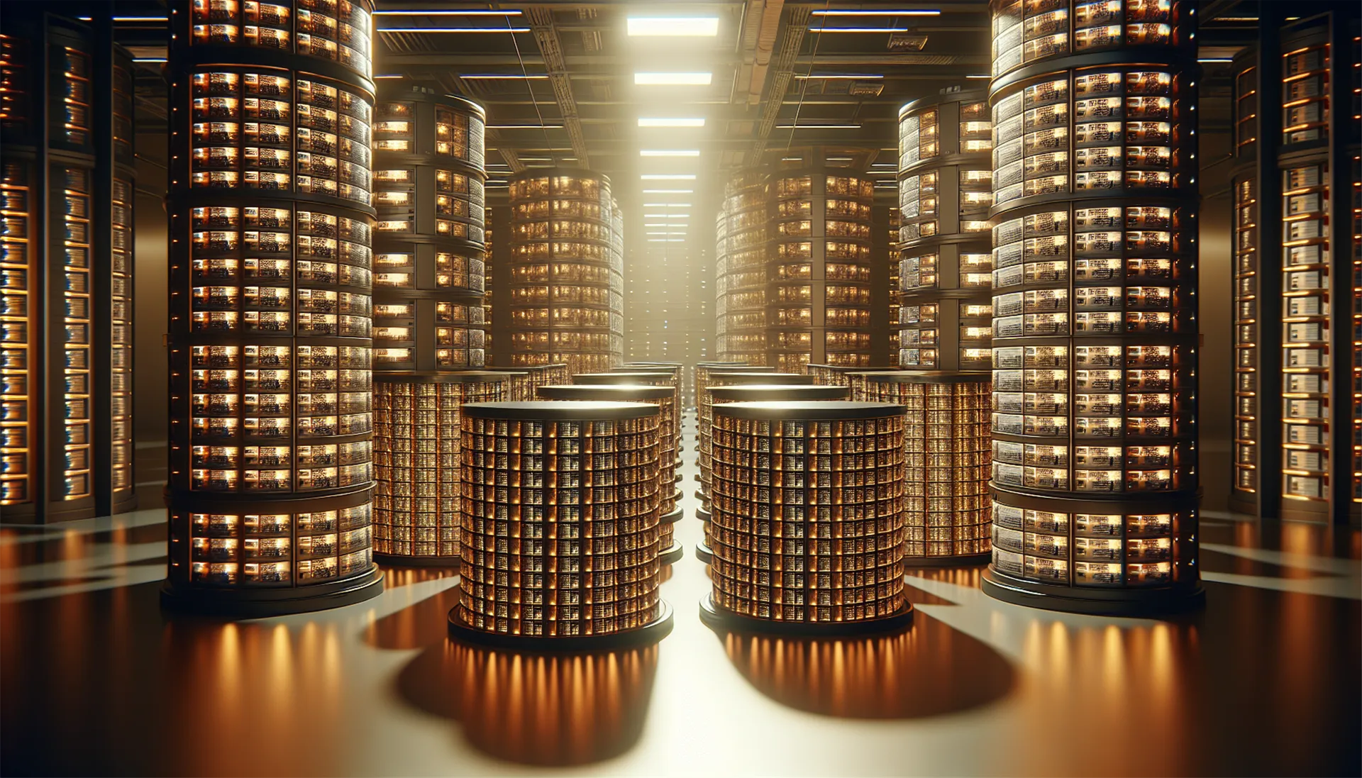 Large databases of content in a photorealistic landscape scene with warm color tones
