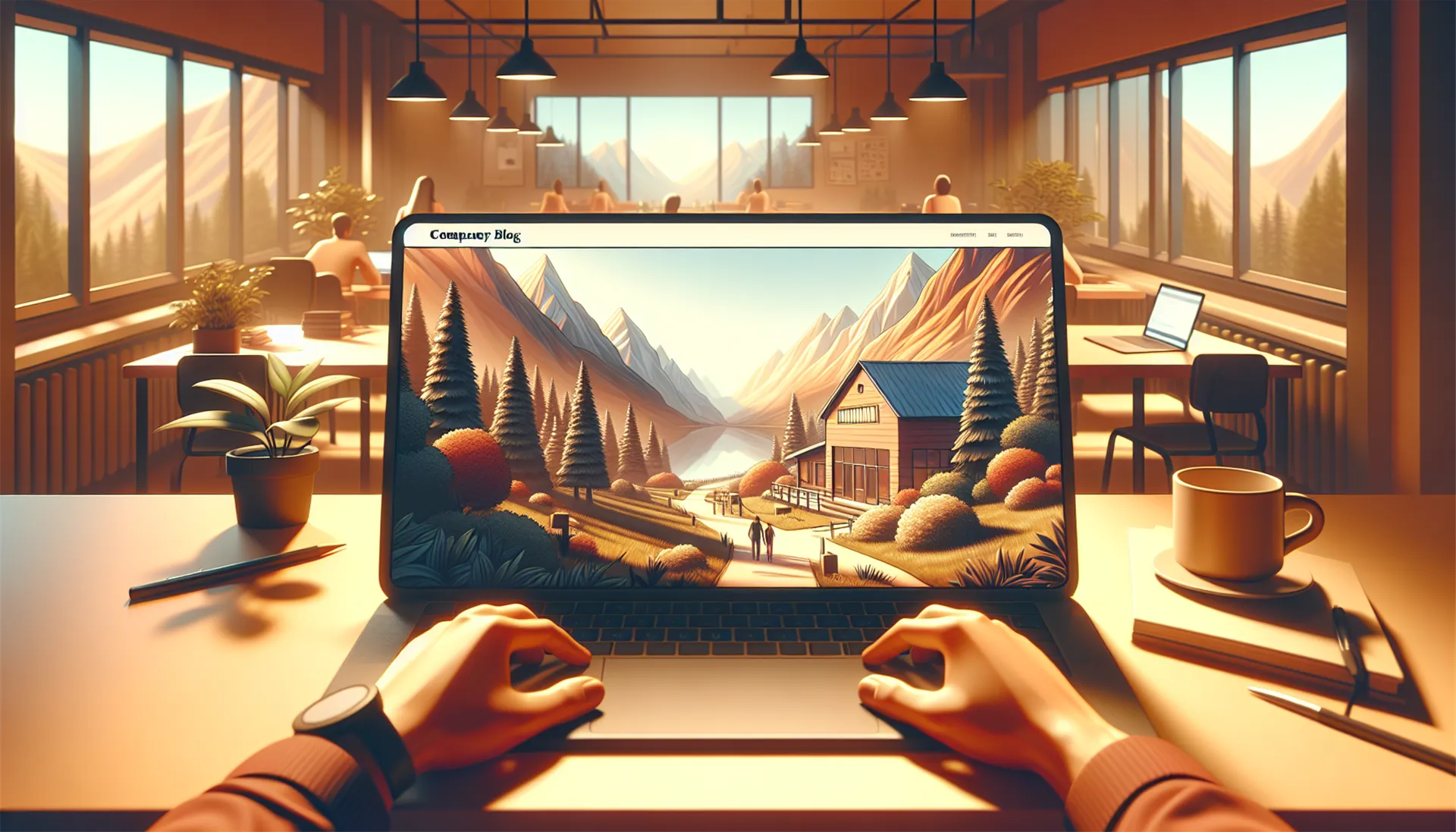 Corporate blog photo with warm color tone in photorealistic style