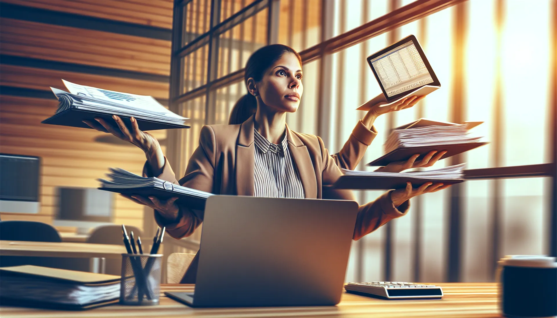 American businessman juggling tasks and using KNVEY software to enhance efficiency